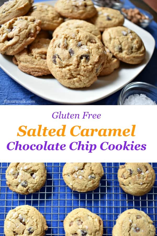 Salted Caramel Chocolate Chip Cookies get their rich flavor from caramel bits and semisweet chocolate chips. The sea salt, sprinkled on top, complements the richness with a salty bite!