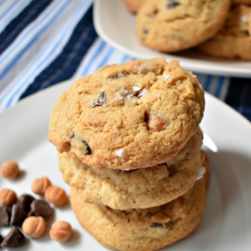 Salted Caramel Chocolate Chip Cookies get their rich flavor from caramel bits and semisweet chocolate chips. The sea salt, sprinkled on top, complements the richness with a salty bite!