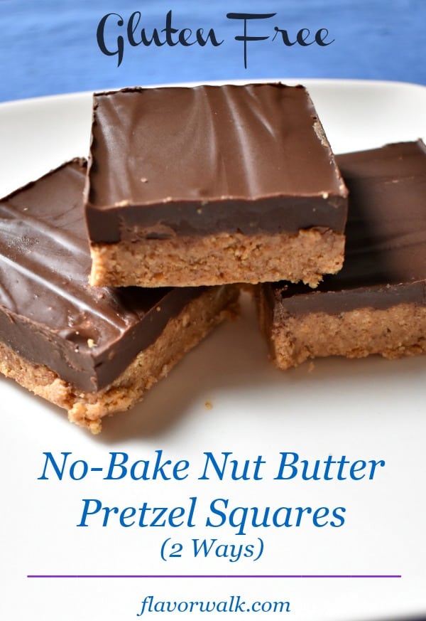 No-Bake Gluten Free Nut Butter Pretzel Squares are easy to make, need only a few ingredients, and will disappear quickly! Simple ingredient swaps make it easy to customize them to fit your taste buds.