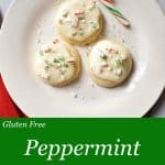 Gluten Free Peppermint Meltaway Cookies are sweet, tender, and easy to make. This simple frosted cookie, topped with candy, is melt-in-your-mouth delicious! Recipe at www.flavorwalk.com #glutenfreecookies #meltawaycookies