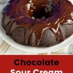 This Gluten Free Chocolate Sour Cream Bundt Cake, is rich, dense, and topped with a fudgy chocolate glaze. A piece of cake to make, this delicious dessert is perfect for everyday use or special occasions. Recipe at www.flavorwalk.com #gfchocolatecake #chocolatebundtcake