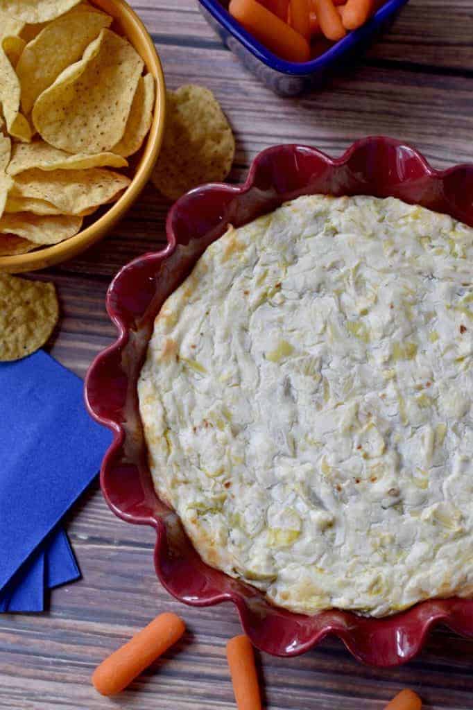 Lite Cheesy Baked Artichoke Dip - Flavor Walk