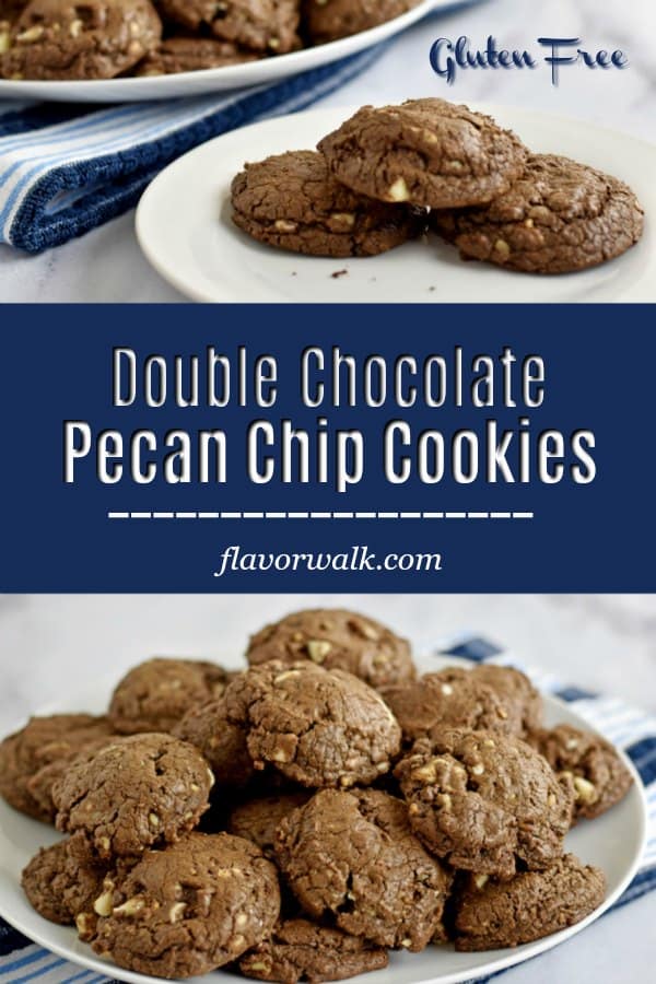 These chocolate chip pecan cookies are soft, chewy, and packed with flavor. The combination of semi-sweet chocolate, white chocolate, and pecans makes these Double Chocolate Pecan Chip Cookies a must-bake! #glutenfreecookies #chocolatechipcookies