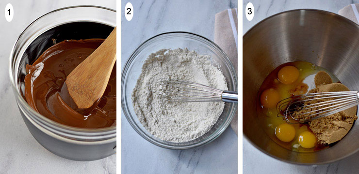 Gluten Free Triple Chocolate Chip Brownies Process Steps 1-3