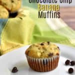 If you’re a chocolate fan, these Gluten Free Chocolate Chip Banana Muffins are difficult to resist. They’re a perfectly sweet breakfast or grab-and-go snack! #glutenfreemuffins #chocolatechipmuffins #bananamuffins