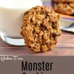 This gluten free monster cookies recipe, is great for anyone who enjoys a soft, chewy, cookie. The combination of oats, peanut butter, and chocolate chips is perfectly delicious! #glutenfreerecipes #monstercookies