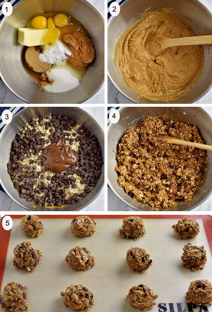 Steps 1-5 for making monster cookies