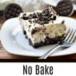 This No Bake Oreo Cheesecake Recipe is easy to make and incredibly delicious. The creamy filling on a gluten free cookie crust is a must-try summer dessert! #glutenfreerecipes #nobakedessert #nobakecheesecake