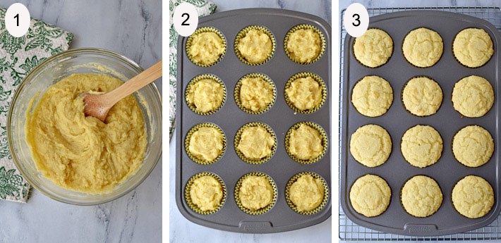 Process steps for making easy sweet cornbread muffins