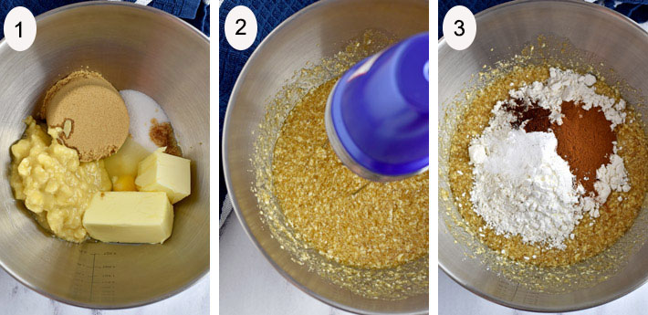 Process steps 1-3 for making banana oatmeal cookie recipe