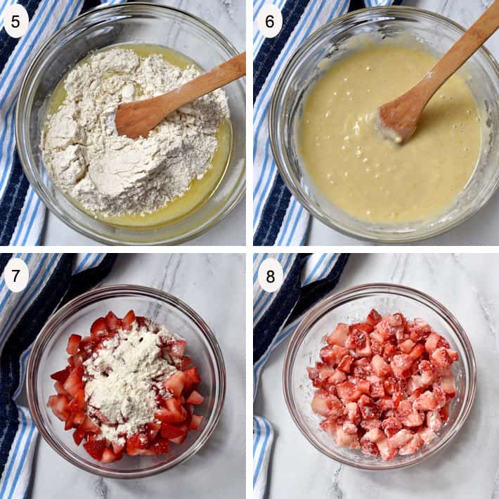 Steps 5 - 8 for making Strawberry Bread