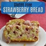 This Strawberry Bread Recipe is a perfect opportunity to use some of the fresh strawberries abundant this time of year. The flavorful quick bread is delicious on its own, but add the sweet strawberry glaze and you have a tasty slice of summer. #glutenfreerecipes #strawberrybread