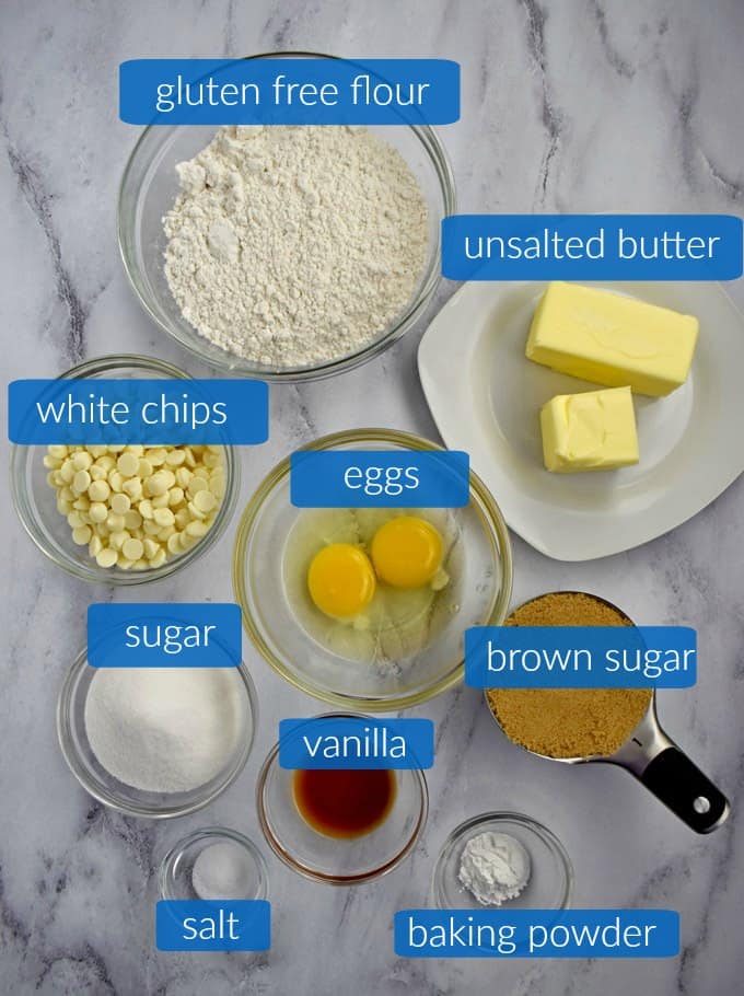 Overhead view of ingredients needed to make Gluten Free Blondies