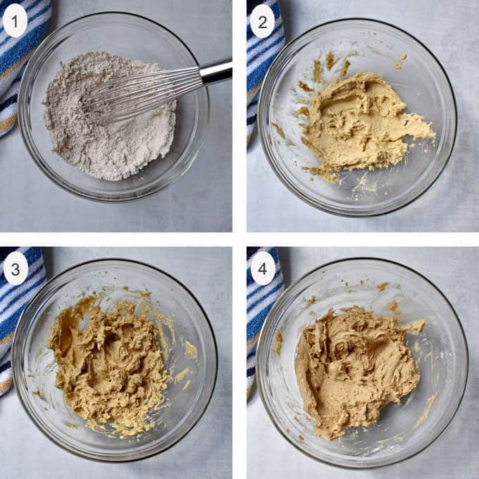 Process Shots 1-4 for making Gluten Free Oatmeal Raisin Cookies