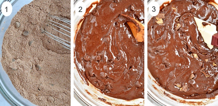 Process shots 1-3 for making gluten free peanut butter brownies