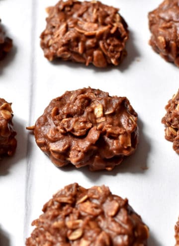 No Bake Cookies with Chocolate Chips on parchment paper.