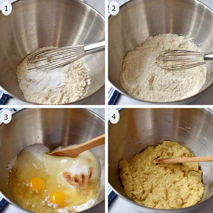 Process shots 1-4 for making gluten free banana cake