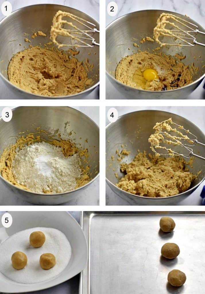 Process shots 1-5 for making gluten free peanut butter blossoms.