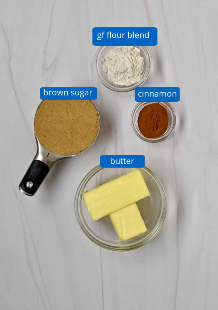 Ingredients, with labels, for cinnamon roll swirl.