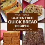 4 photos of gluten free quick breads in a collage.