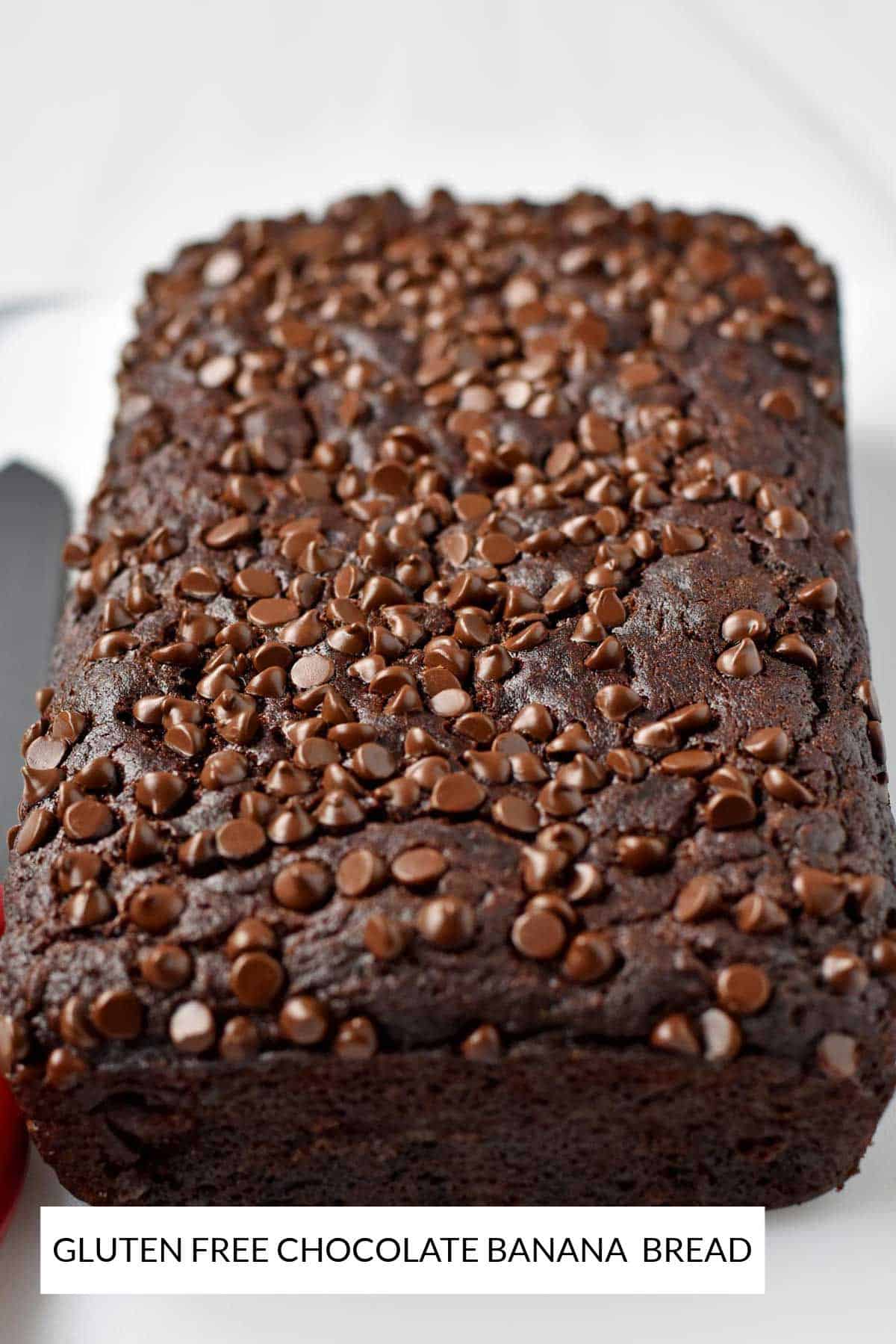 A loaf of gluten free chocolate banana bread.